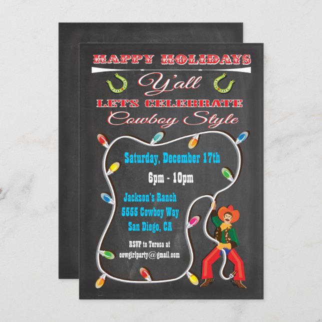 Western Cowboy Christmas Party Invitations (Front/Back)