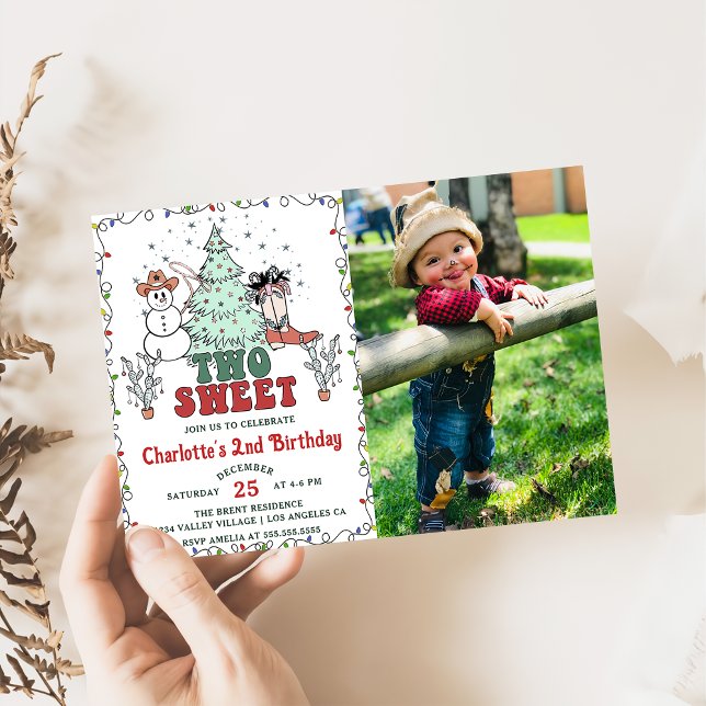 Western Cowboy Christmas Two Sweet Birthday Photo Invitation (Creator Uploaded)