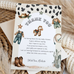 Western Cowboy Clothes Baby Shower Thank You Card