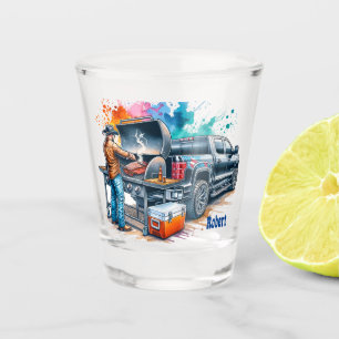 Western Cowboy Cooking on BBQ Pit Custom Shot Glass