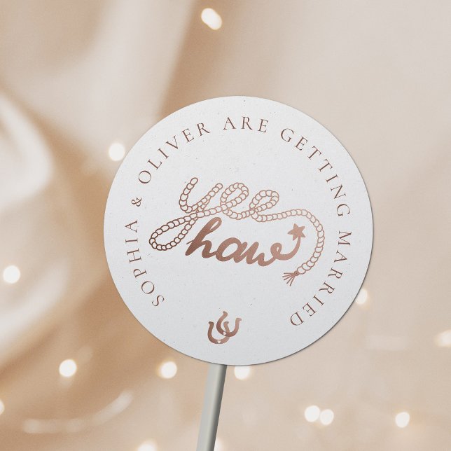 Western Cowboy Country Rustic Wedding Classic Round Sticker (Creator Uploaded)