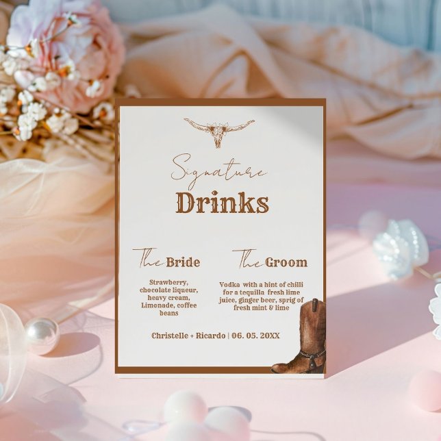 Western Cowboy couple signature drink wedding bar  Pedestal Sign (Creator Uploaded)