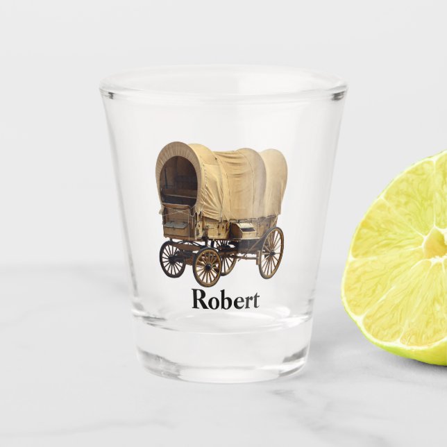 Western Cowboy Covered Wagon Personal Shot Glass (Front)