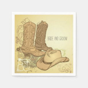 Western Cowboy Cowgirl Boots Hat Wedding Napkin