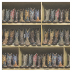 Western Cowboy Cowgirl Boots On Shelf Print Fabric