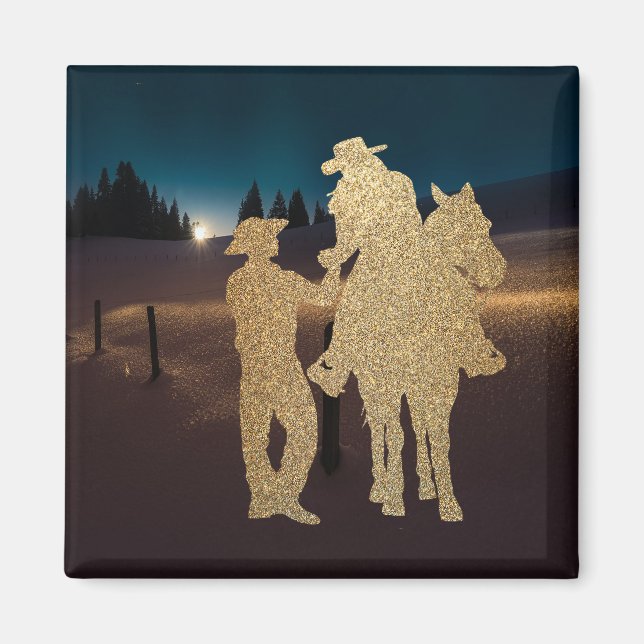 Western  Cowboy Cowgirl Couple With Horse Magnet (Front)