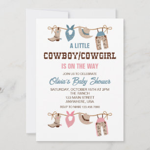 Western Cowboy Cowgirl gender reveal Baby Shower Invitation