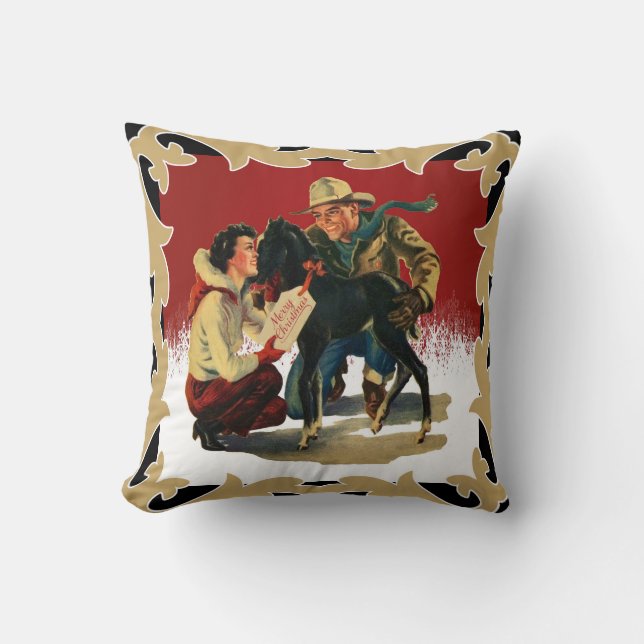 Western Cowboy Cowgirl Horse Christmas Cushion (Front)