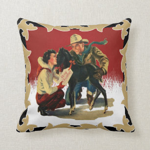 Western Cowboy Cowgirl Horse Christmas Cushion