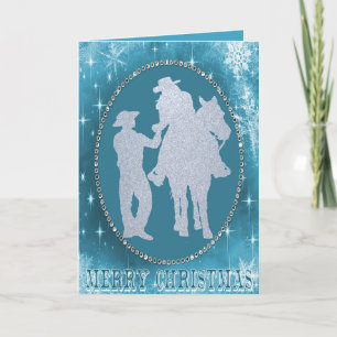 Western Cowboy Cowgirl Horse Merry Christmas Holiday Card