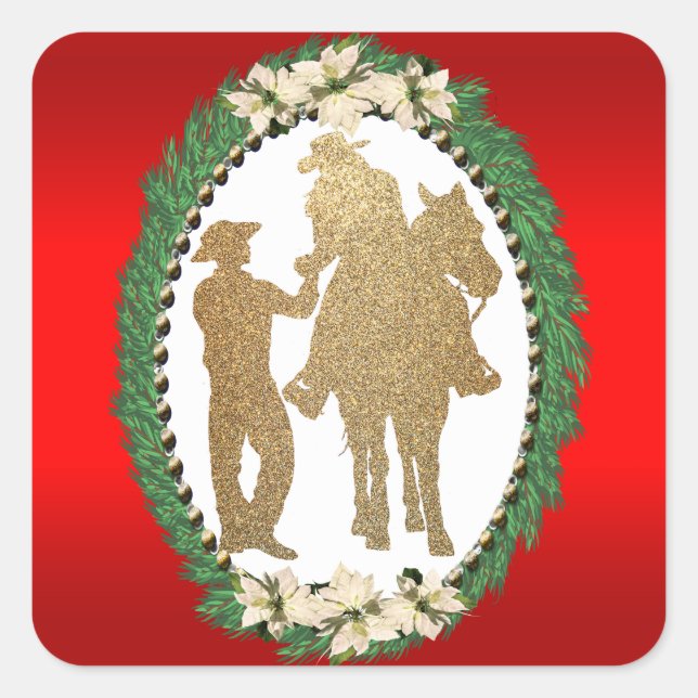 Western Cowboy Cowgirl Horse Square Sticker (Front)