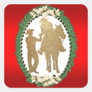 Western Cowboy Cowgirl Horse Square Sticker