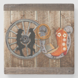 Western Cowboy Cowgirl Horseshoe Wagon Wheel Stone Coaster