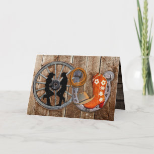Western Cowboy Cowgirl Horseshoe Wagon Wheel Thank Thank You Card