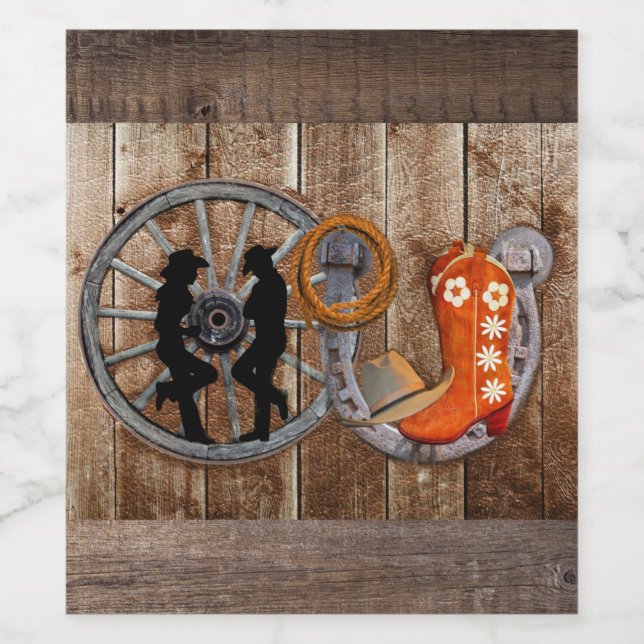 Western Cowboy Cowgirl Horseshoe Wagon Wheel Wine Label (Single Label)