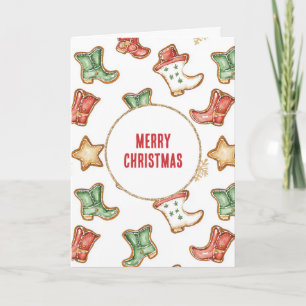 Western Cowboy Cowgirl Red Green Boots Christmas Card