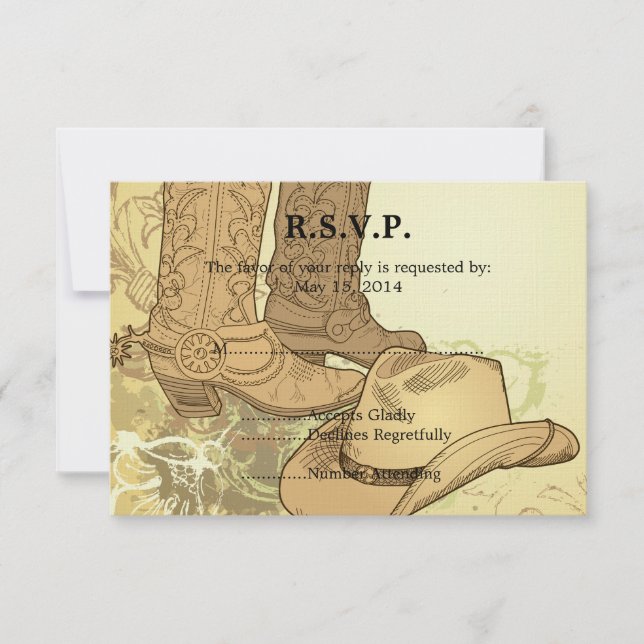 Western Cowboy Cowgirl Wedding RSVP Card (Front)