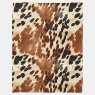 Western Cowboy  Cream Brown Black Cowhide Fleece Blanket