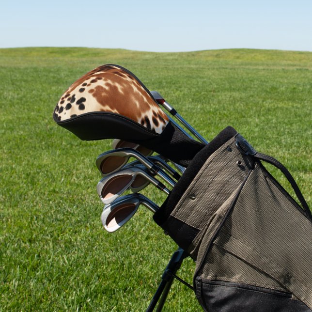Western Cowboy Cream Brown Black Cowhide Golf Head Cover (In Situ)