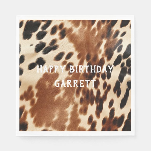 Western Cowboy  Cream Brown Black Cowhide Napkin (Front)