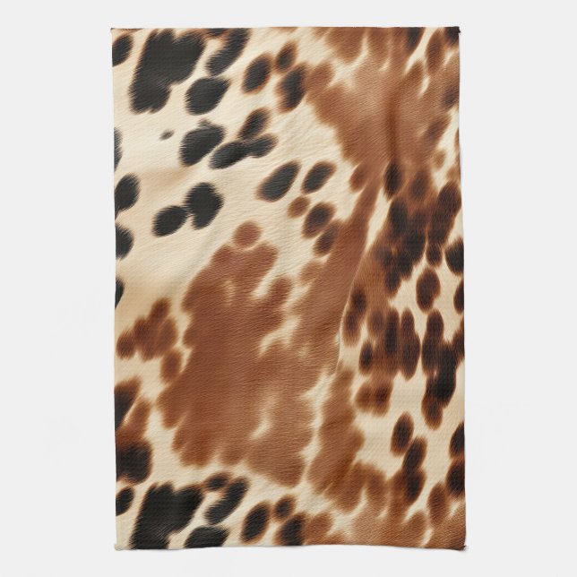 Western Cowboy  Cream Brown Black Cowhide Tea Towel (Vertical)