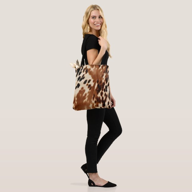 Western Cowboy  Cream Brown Black Cowhide Tote Bag (On Model)