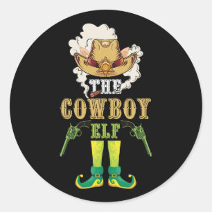 Western Cowboy Elf Matching Family Group Christmas Classic Round Sticker