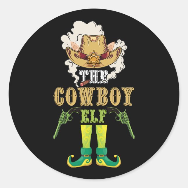 Western Cowboy Elf Matching Family Group Christmas Classic Round Sticker (Front)