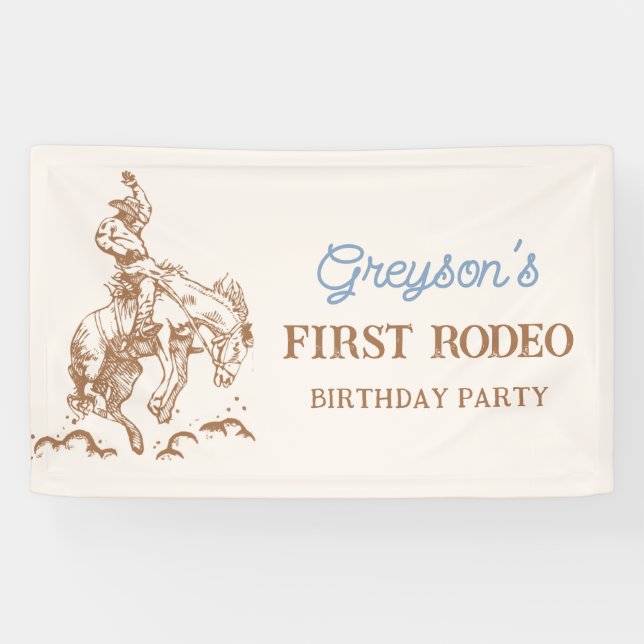 Western Cowboy First Rodeo 1st Birthday Banner (Horizontal)