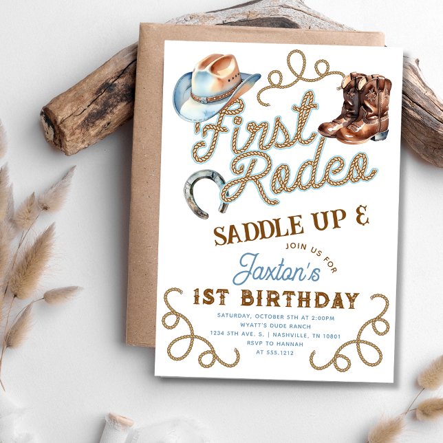 Western Cowboy First Rodeo 1st Birthday Invitation (Western Cowboy First Rodeo 1st Birthday Invitation)