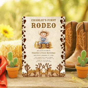 Western Cowboy First Rodeo 1st Birthday Invitation