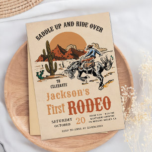 Western Cowboy First Rodeo 1st Birthday Invitation