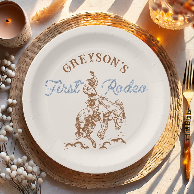 Western Cowboy First Rodeo 1st Birthday Paper Plate (Creator Uploaded)