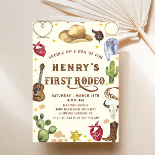 Western Cowboy First Rodeo 1st Birthday Party Invitation