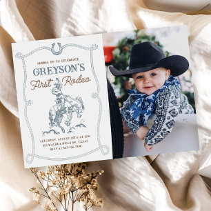 Western Cowboy First Rodeo 1st Birthday Photo Invitation