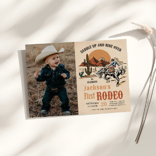 Western Cowboy First Rodeo 1st Birthday Photo Invitation