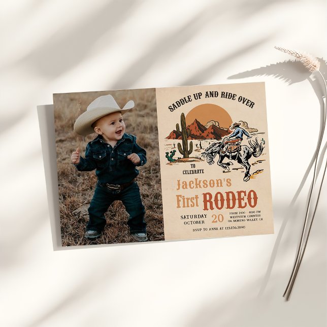 Western Cowboy First Rodeo 1st Birthday Photo Invitation (Creator Uploaded)