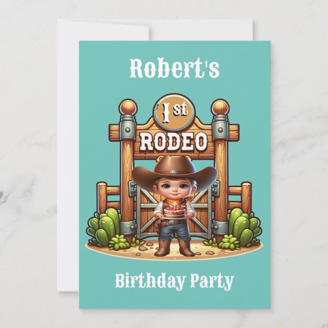 Western Cowboy First Rodeo Birthday Custom Invitation (Front)