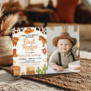 Western Cowboy First Rodeo Birthday Photo Invite