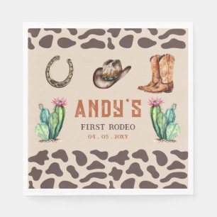 Western Cowboy First Rodeo Boys Birthday Napkin