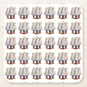  Western Cowboy Ghosts Spooky Halloween Pattern  Square Paper Coaster