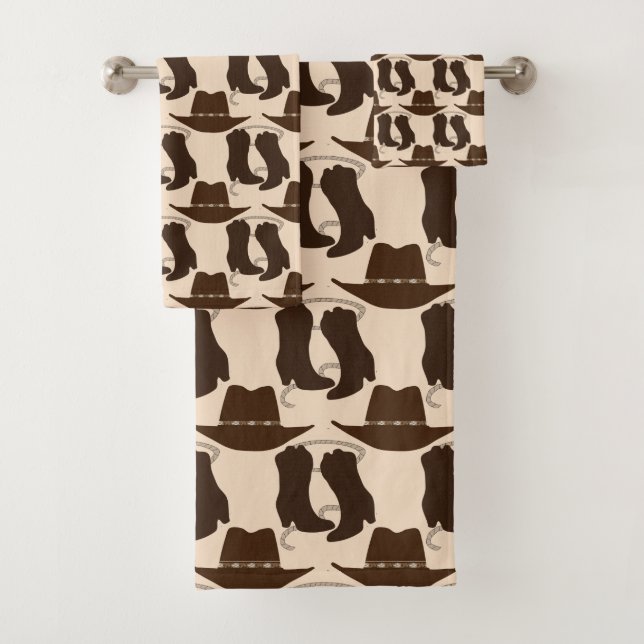 Western Cowboy Hat and Boots Bath Towel Set (Insitu)