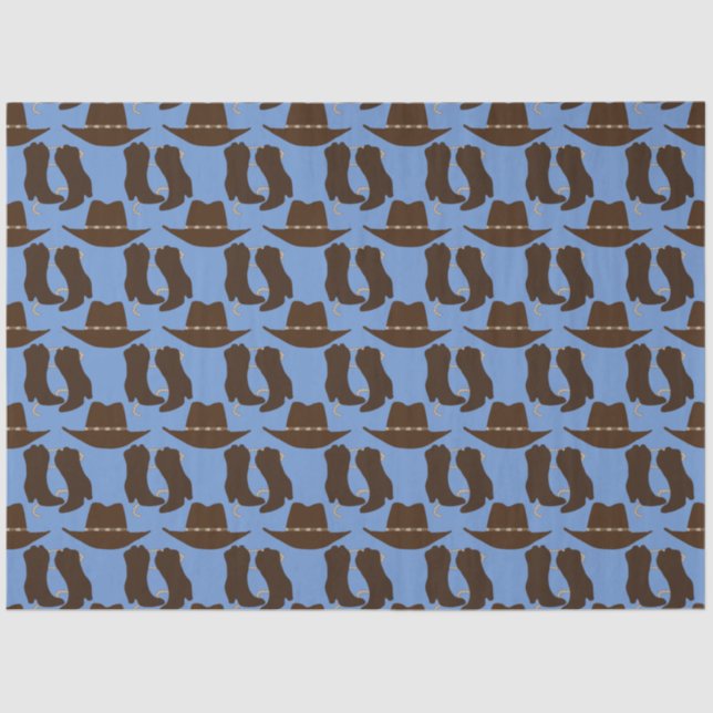 Western Cowboy Hat and Boots Blue Tissue Paper (Front)