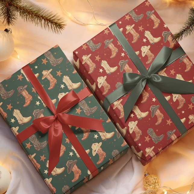 Western Cowboy Hat and Boots Christmas  Wrapping Paper (Creator Uploaded)