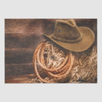 Western Cowboy Hat Barn Hay 20x15 Decoupage