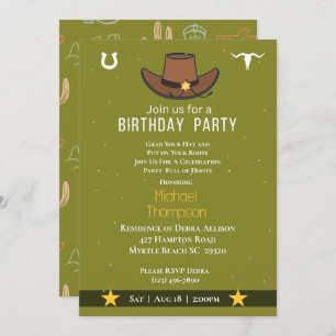  Western Cowboy Hat Birthday Invitation