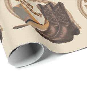 Western Cowboy Hat Boots And Rope Happy Birthday Wrapping Paper