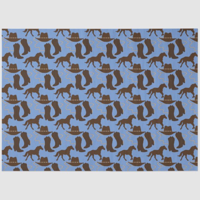 Western Cowboy Hat Boots Horse Blue Tissue Paper (Front)