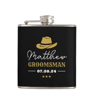 Western Cowboy Hat Classic Personalised Groomsmen Hip Flask