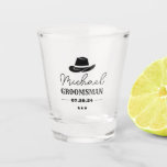 Western Cowboy Hat Classic Personalised Groomsmen Shot Glass<br><div class="desc">Personalised gifts for groomsmen with western cowboy theme. Decorated with cowboy hat with vintage western font. Text and colour are editable using the Design Tool to fit your occasion. Get this customise gift for wedding,  bachelor party,  engagement party or any other special occasions.</div>